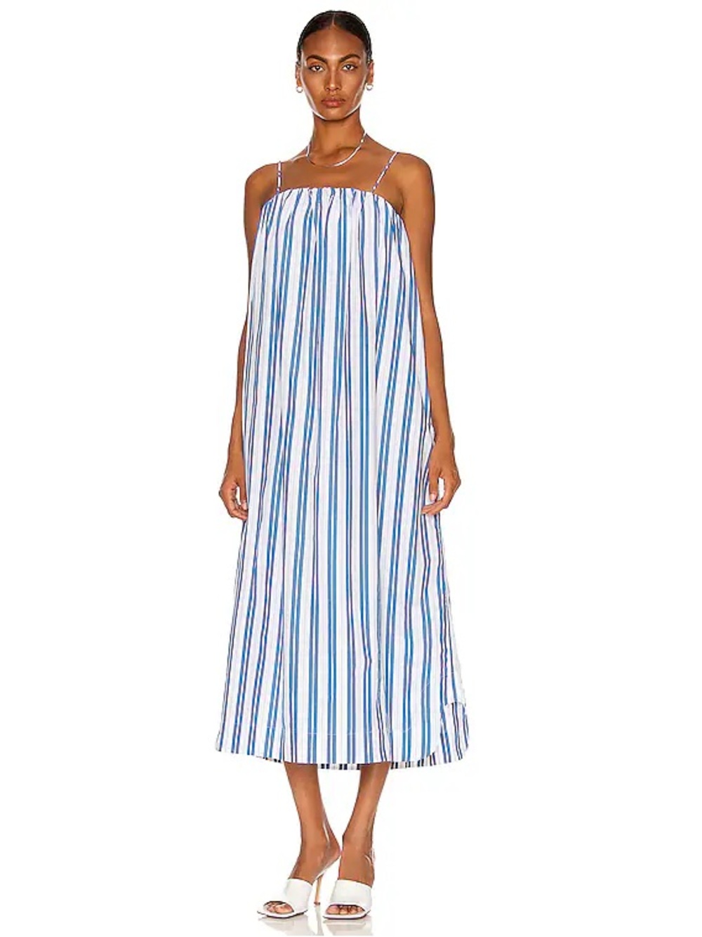 Ganni Striped Blue & White Maxi organic Cotton Tent Dress 36